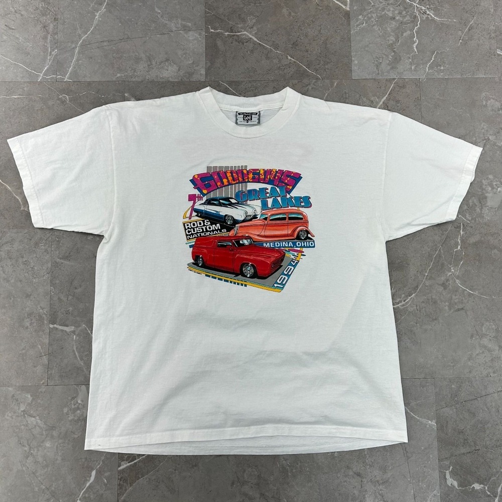 90s Vintage Hot Rod Graphic Tee Mens XL Good Guys Rat Rod Drag Racing Shirt